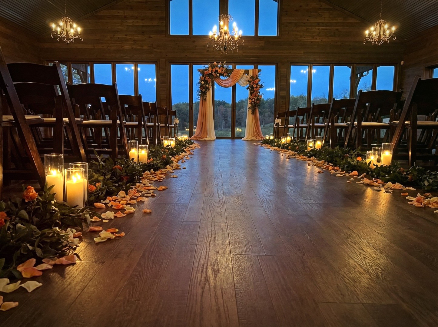 ID-Aisle-4 Traditional wedding theme with bold florals and wooden arbor