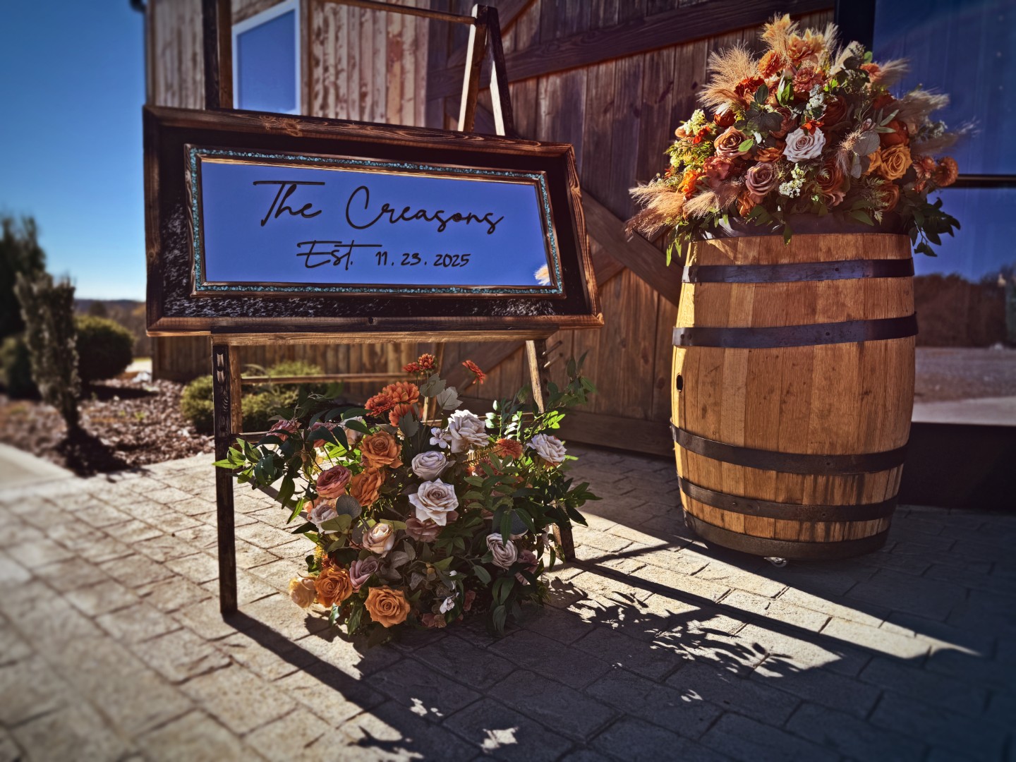 Sunset-Serenade-Accent-1 Country and classy wedding décor set rental with flowers and draping in Concord NC