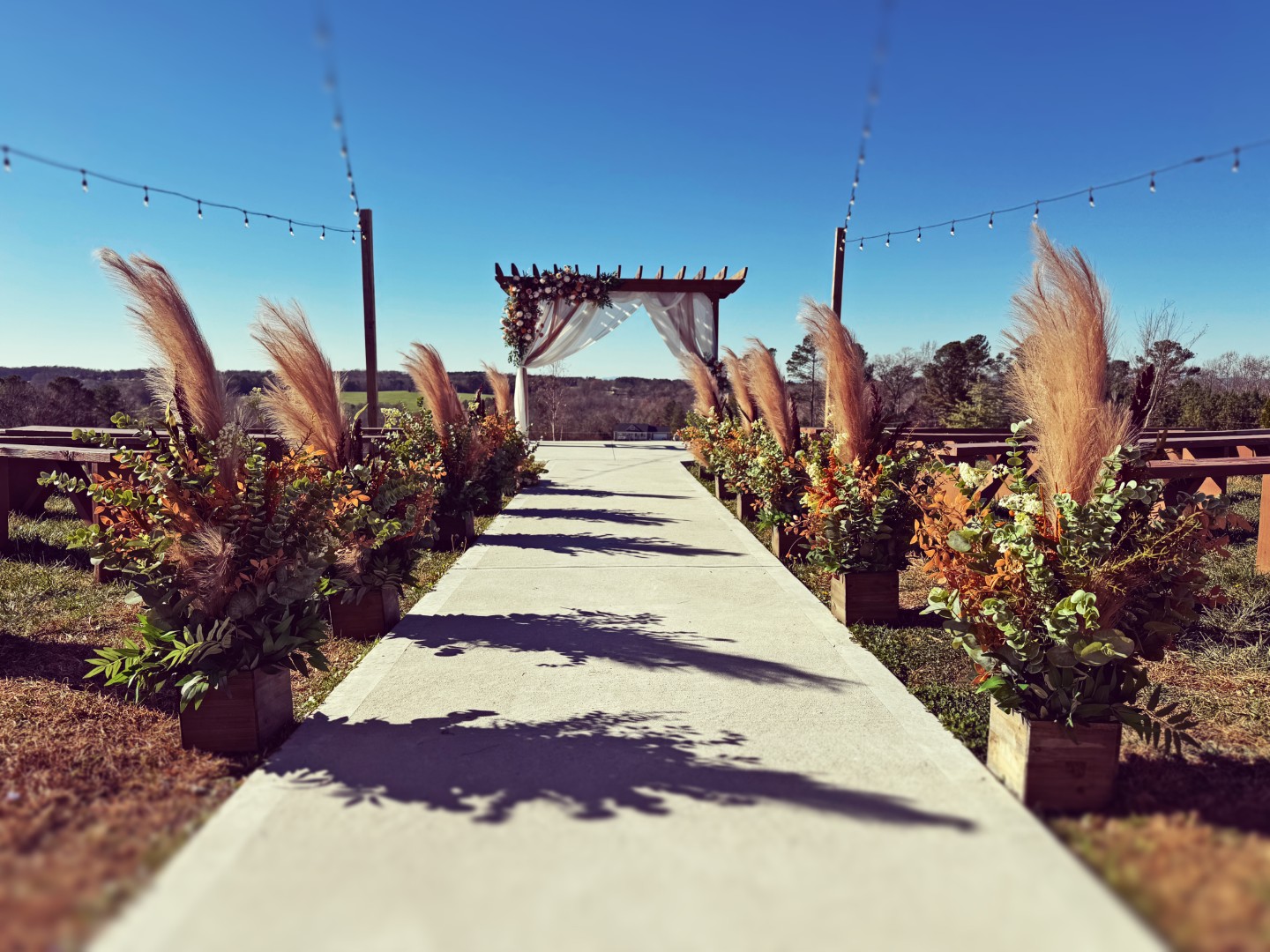 Sunset-Serenade-Aisle-2 Rustic elegant wedding flower and decoration set rental in Maiden North Carolina