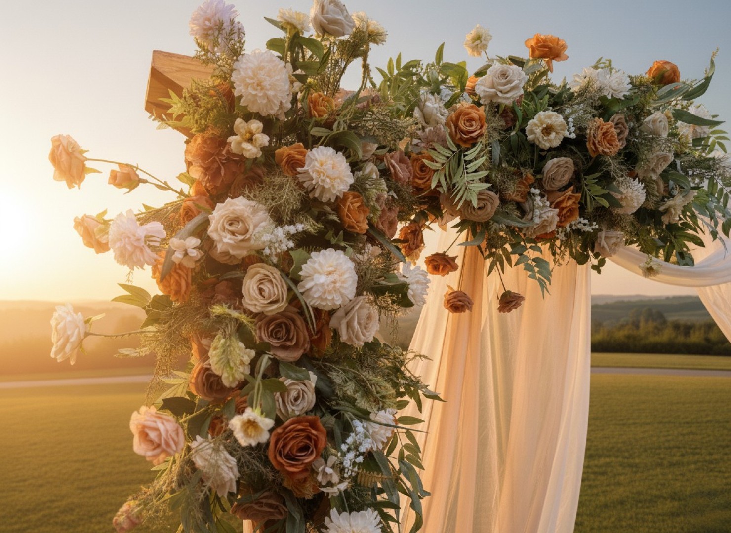 Sunset-Serenade-Arbor-4 Romantic sweetheart table wedding floral and décor rental in Bethlehem NC