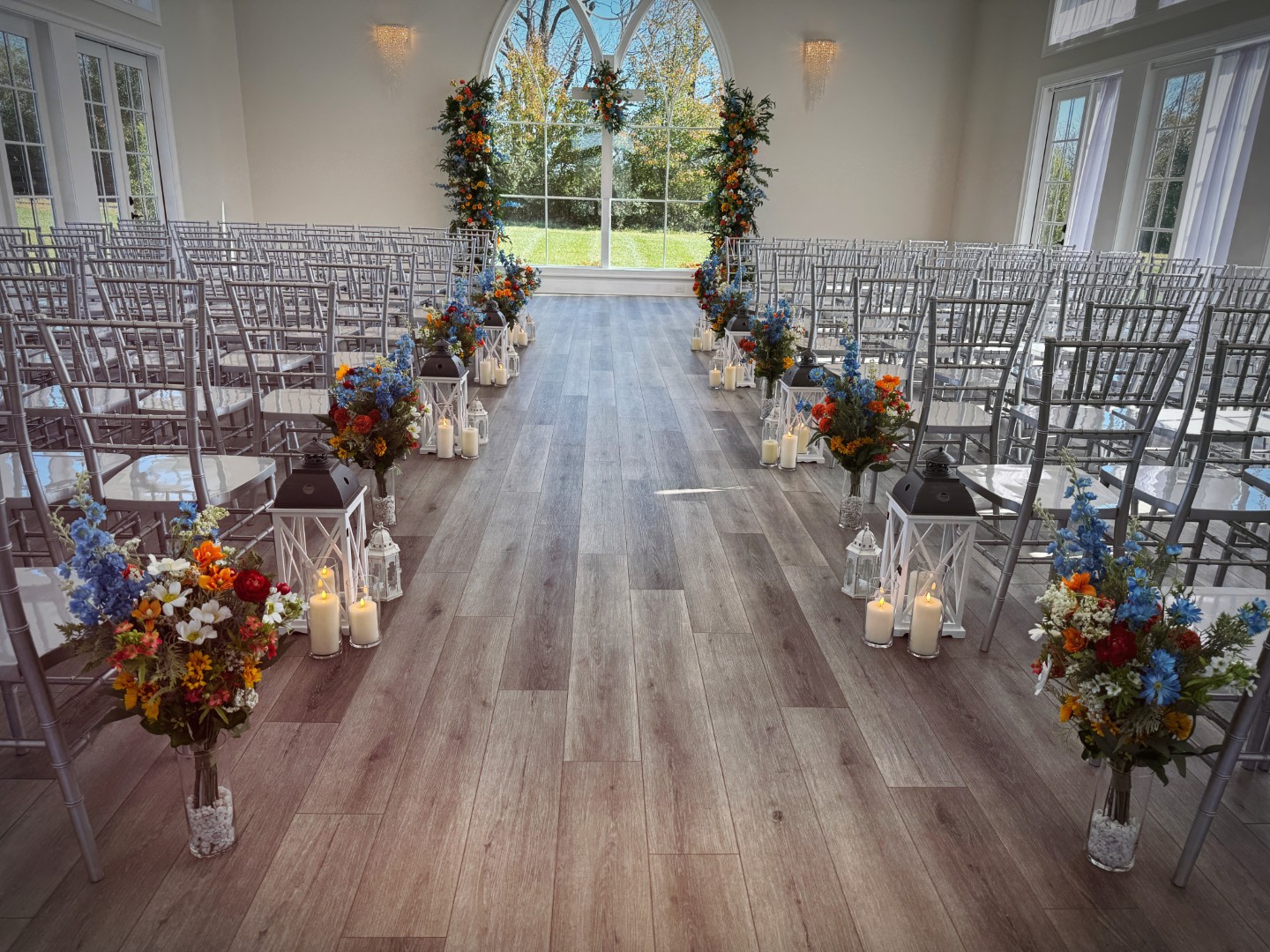 WR-Aisle-4 Hickory NC vibrant wildflower decor and floral rental set